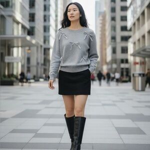 Better Be Gray Sweater with Ribbon Details